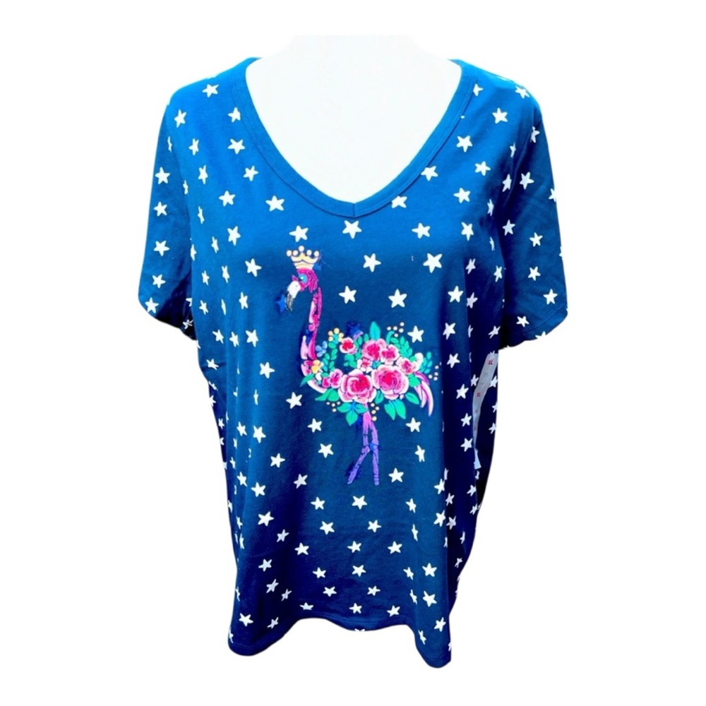 Hand painted Old Navy Graphic Tee Shirt XL Cotton Blue White Stars Print